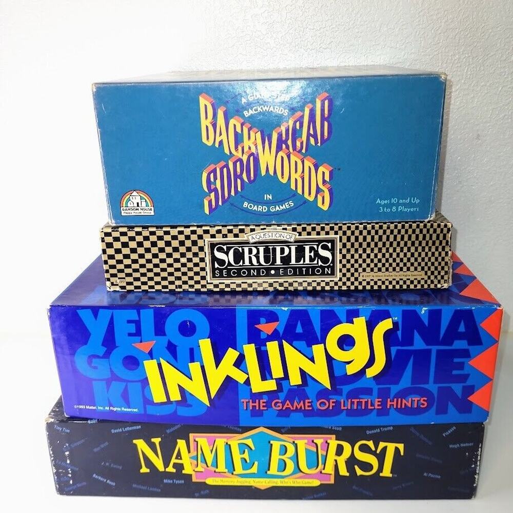 Vintage Board Game Bundle - Lot of 4 - Backwords, Scruples, Inklings, Name Burst